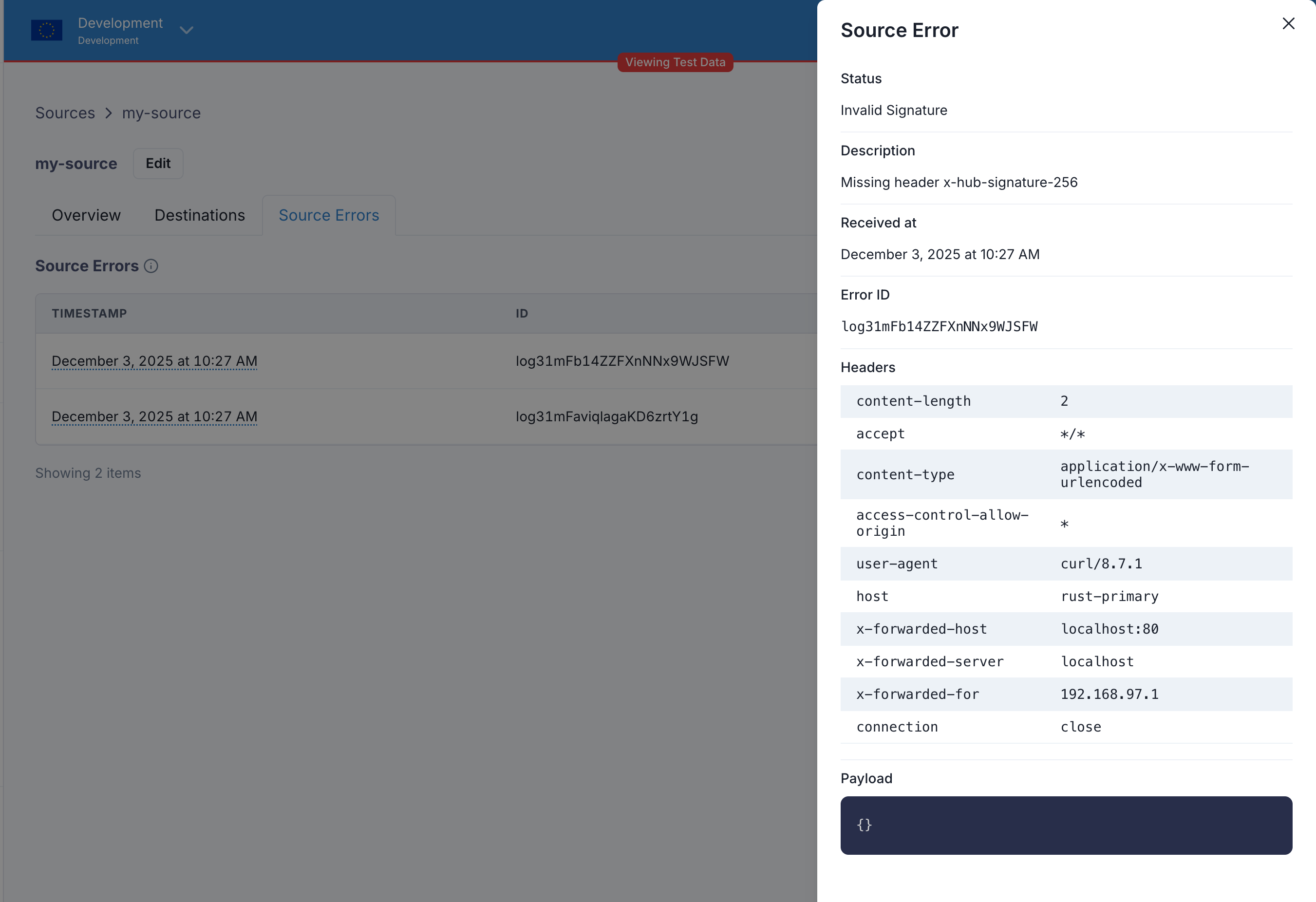 Source Error details